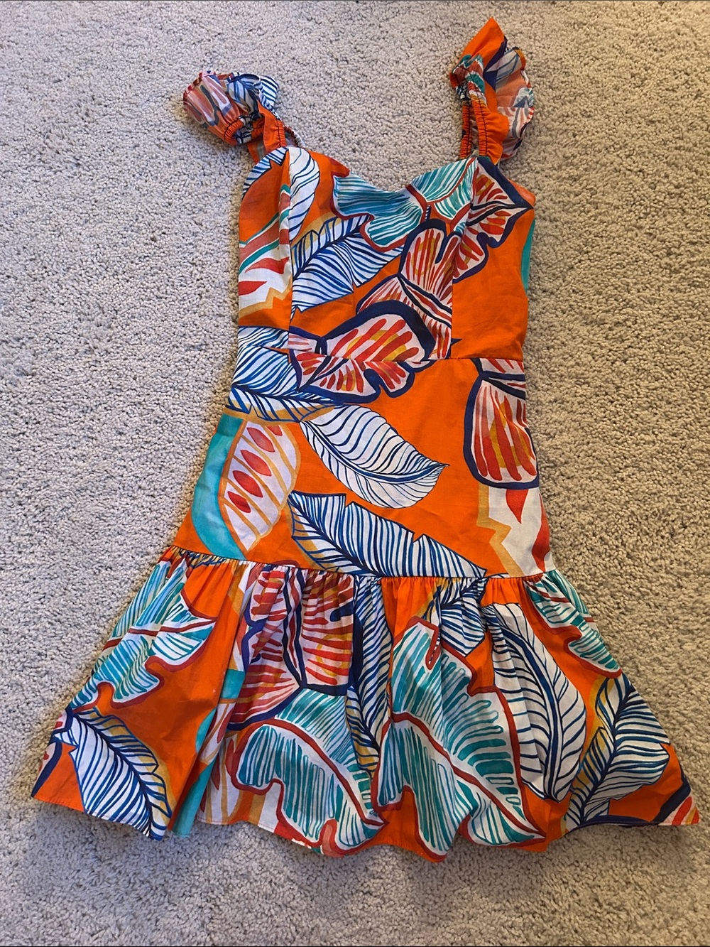 Willa Story Tropical Orange Leaf Print Mini Sundress